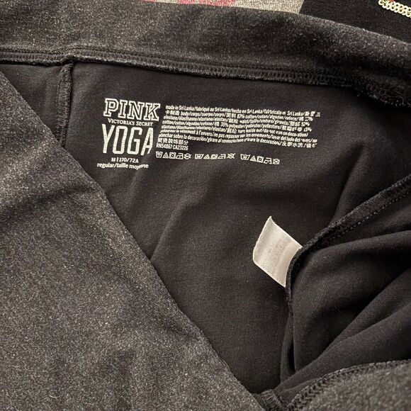 Victoria’s Secret PINK Foldover Flare Leggings Gold Sequin Bling Logo - Medium - Picture 4 of 11